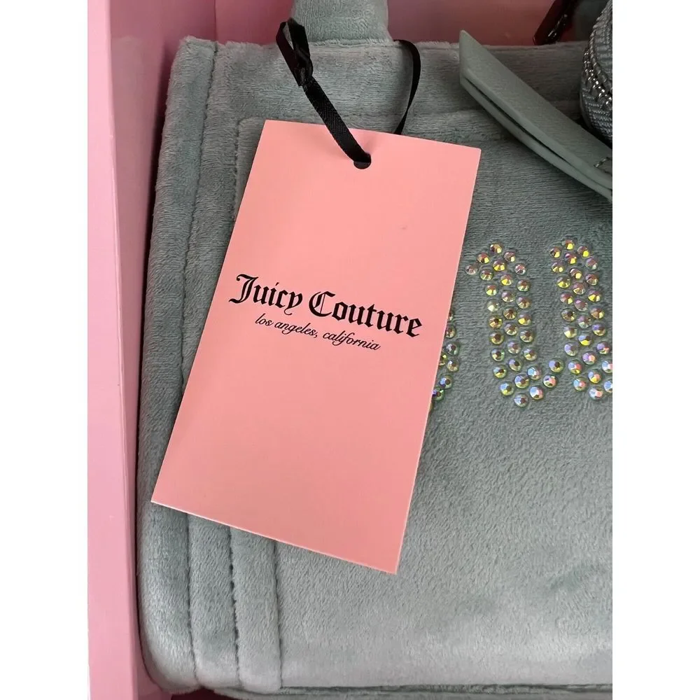 Juicy Couture Big Spender 3 Piece Gift Box Set Sage Green Tote Coin Purse Wristl